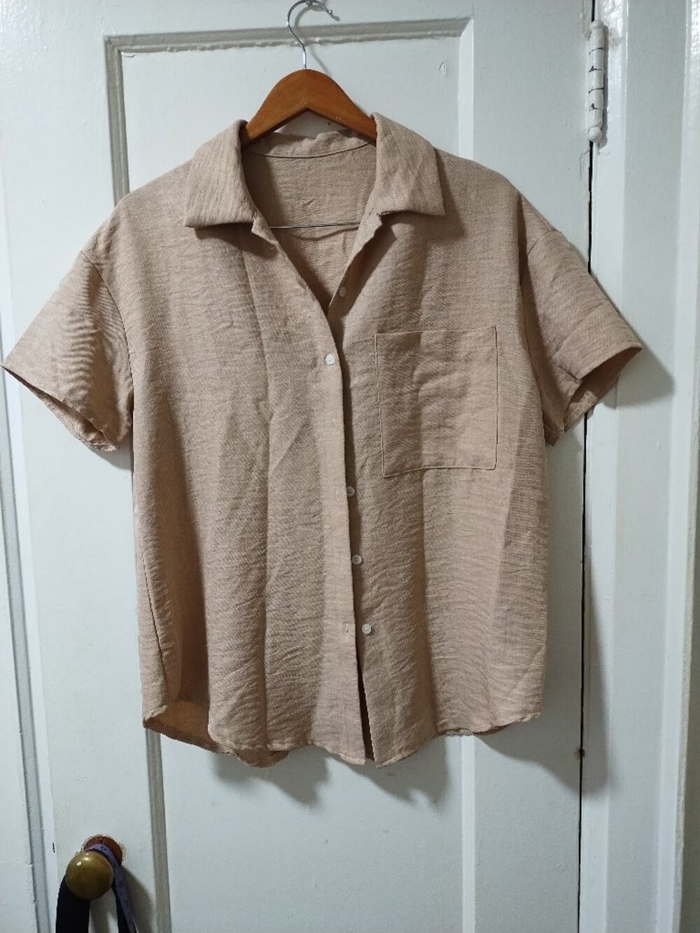 Shein tan short sleeve shirt/blouse